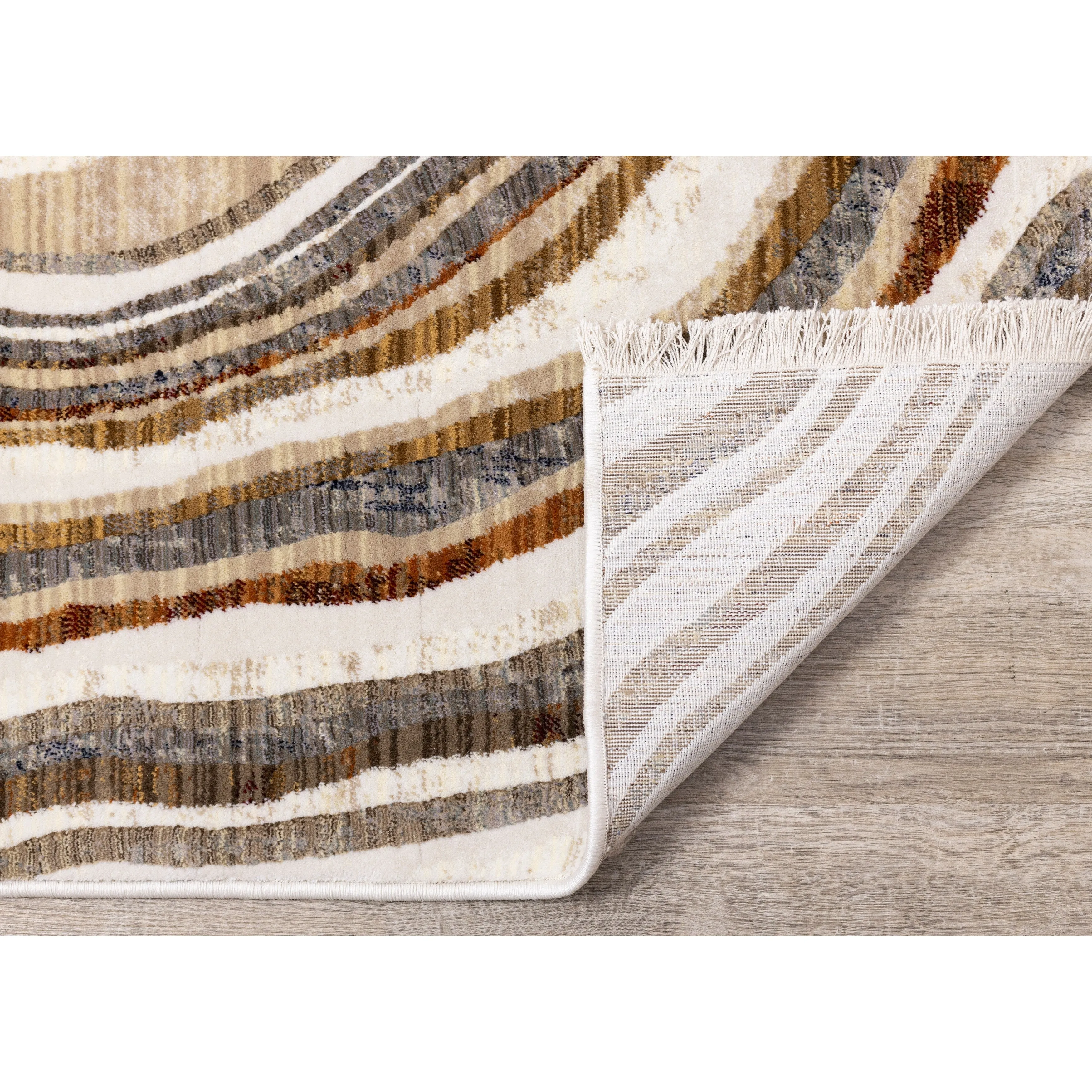 Santiago Collection - Cream Grey Brown Wavy Landscape Area Rug
