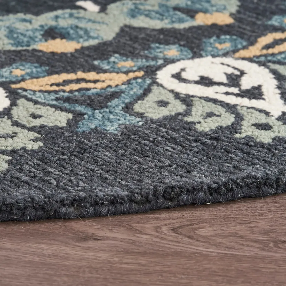 Sevita Hand Tufted Charcoal/ Teal Wool Rug