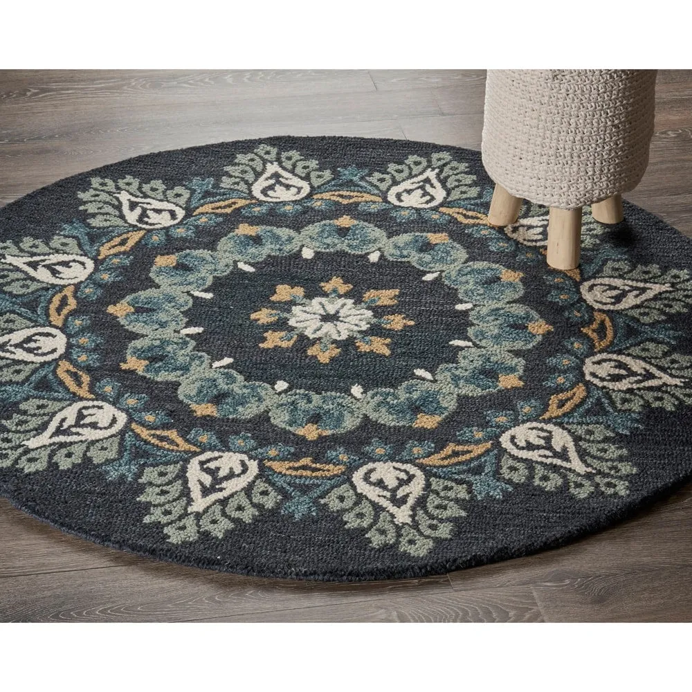 Sevita Hand Tufted Charcoal/ Teal Wool Rug