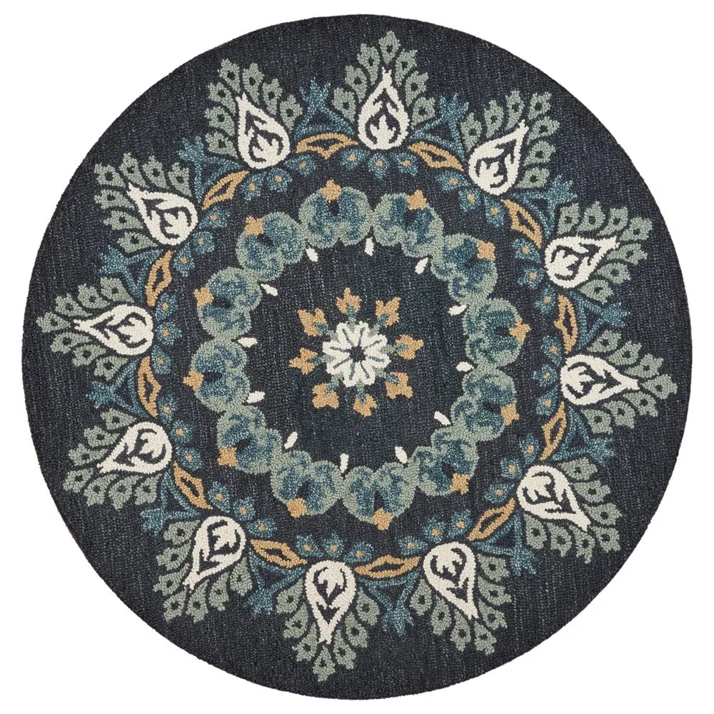 Sevita Hand Tufted Charcoal/ Teal Wool Rug