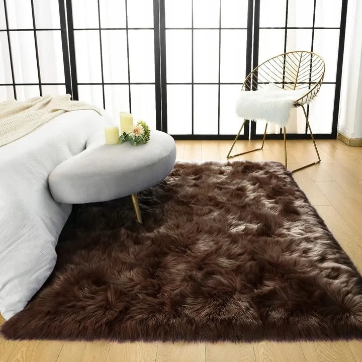 Shaggy Faux Fur Sheepskin Area Rug Super Soft Home Decor Carpet