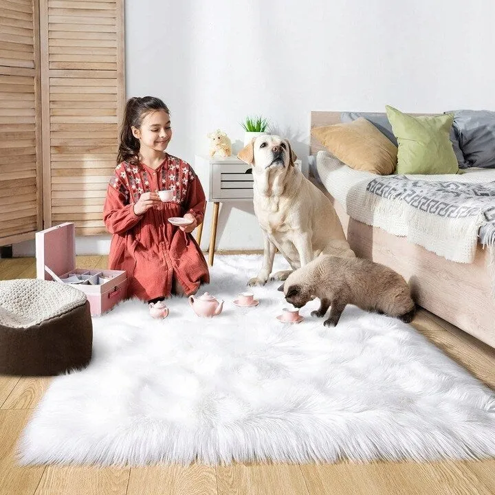 Shaggy Faux Fur Sheepskin Area Rug Super Soft Home Decor Carpet