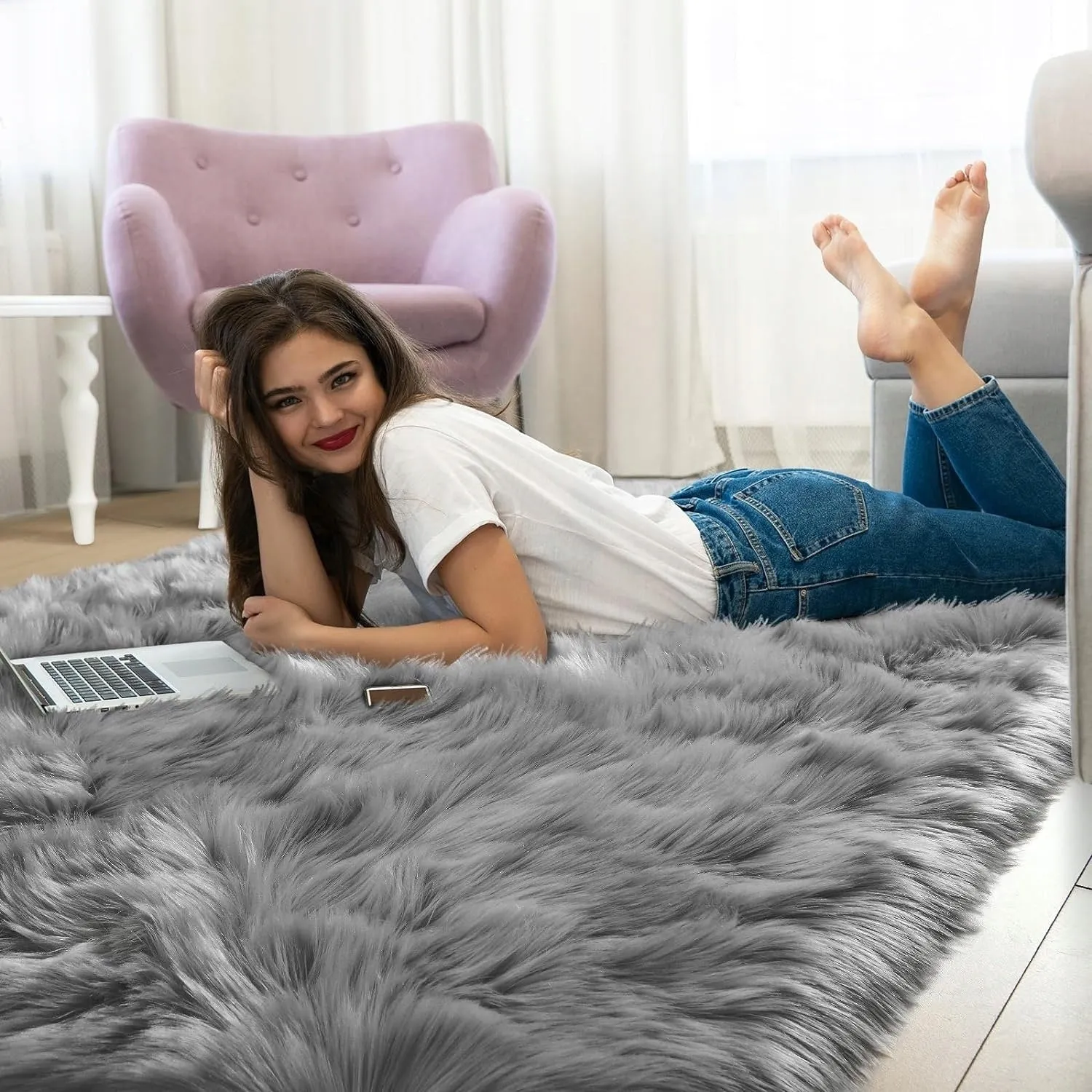 Shaggy Faux Fur Sheepskin Area Rug Super Soft Home Decor Carpet