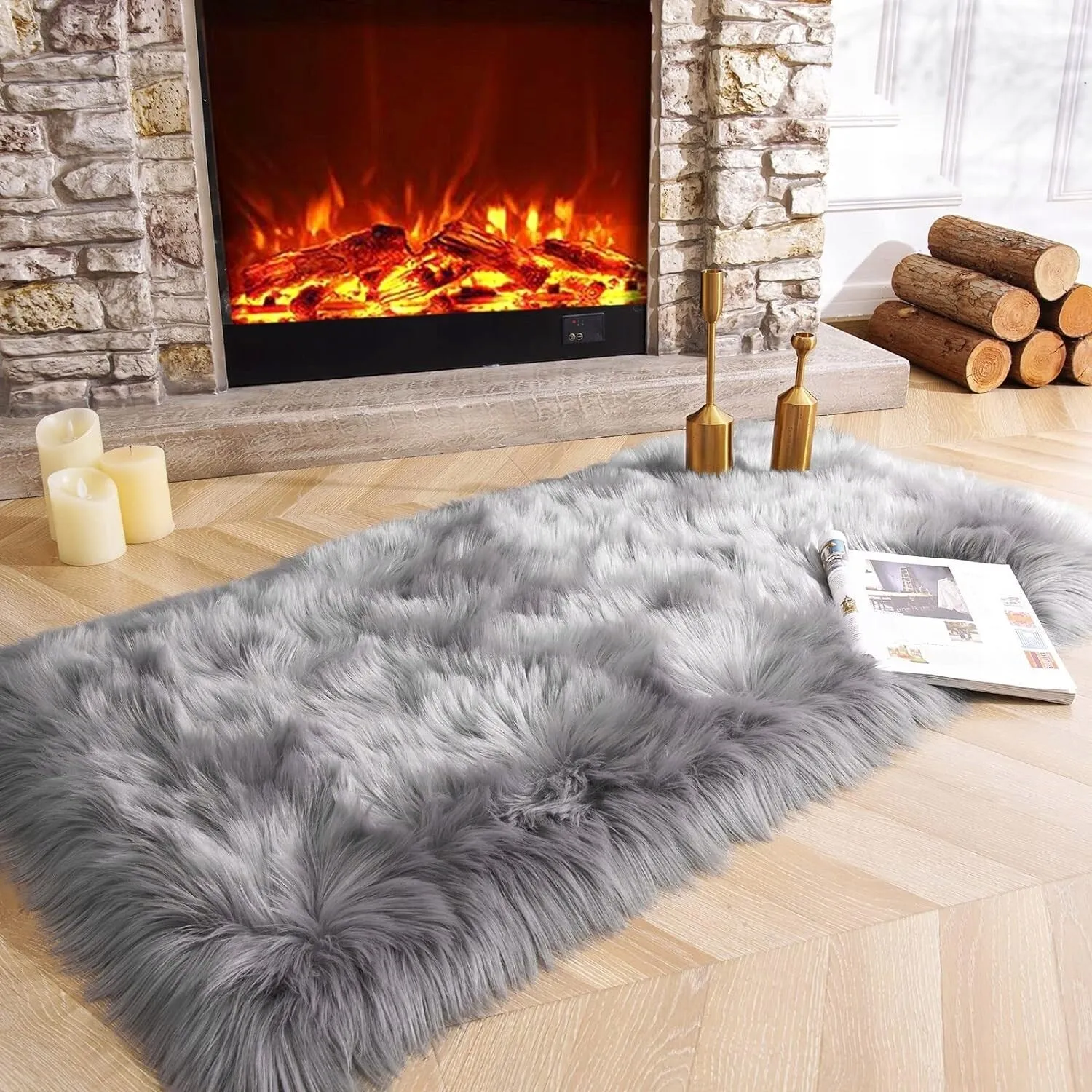 Shaggy Faux Fur Sheepskin Area Rug Super Soft Home Decor Carpet