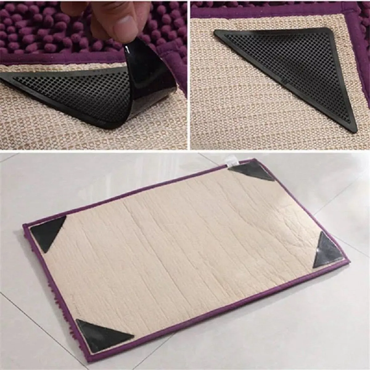 Shatex 4.3 in. x 4.3 in. Rug Pads Carpet Tape 8 Pcs Black Triangle Non Slip Rug Tape