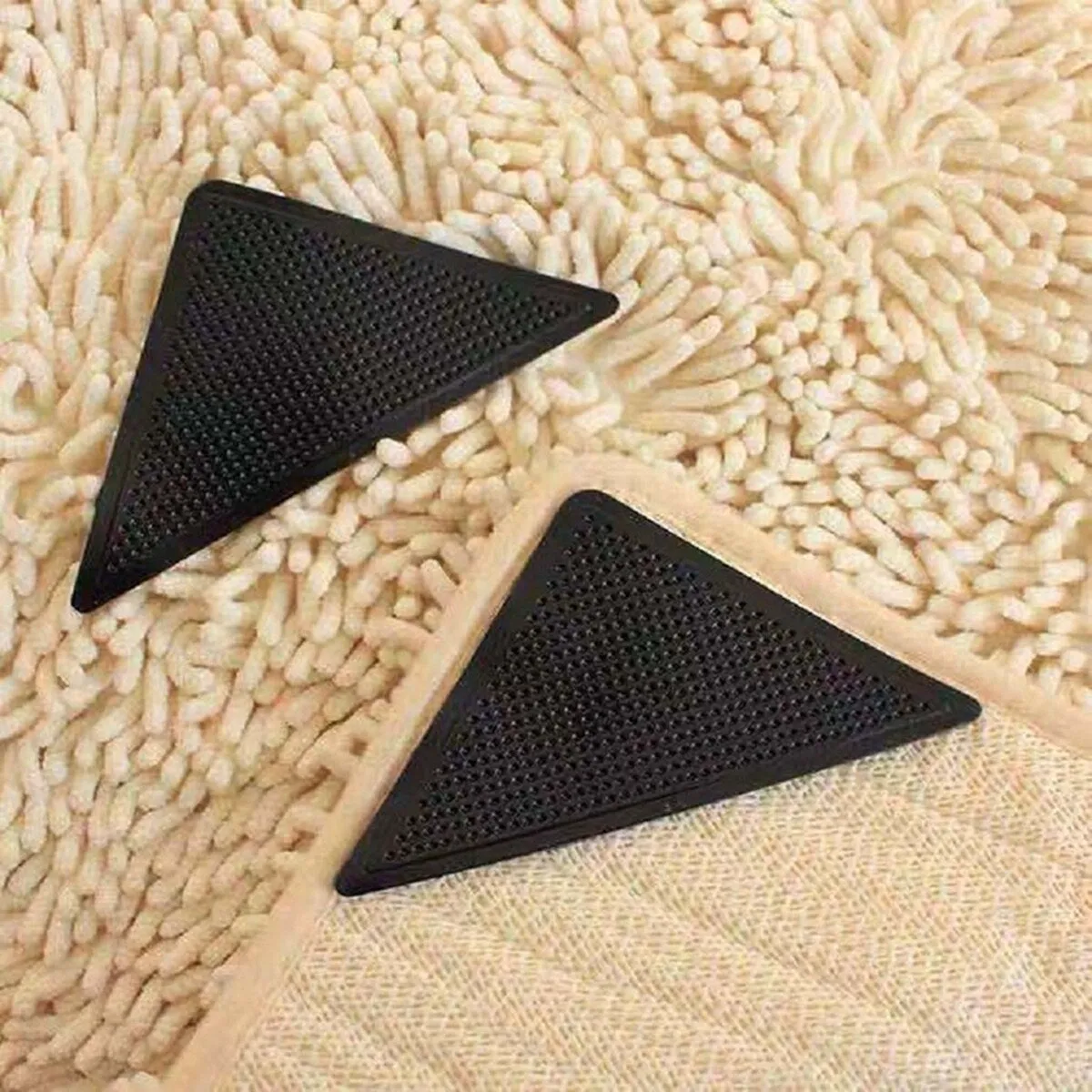 Shatex 4.3 in. x 4.3 in. Rug Pads Carpet Tape 8 Pcs Black Triangle Non Slip Rug Tape