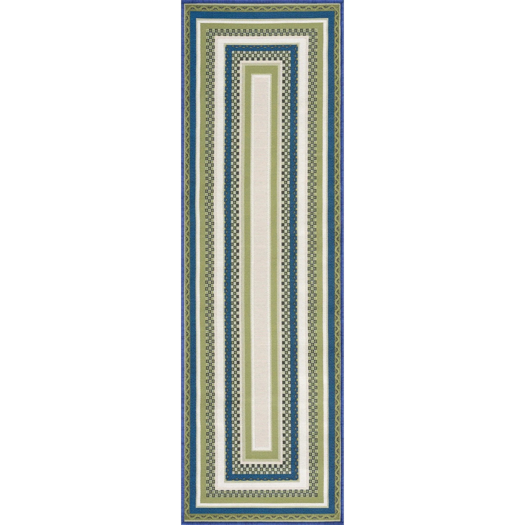 Sizzling Nautical & Coastal Striped Border Indoor/Outdoor Area Rug