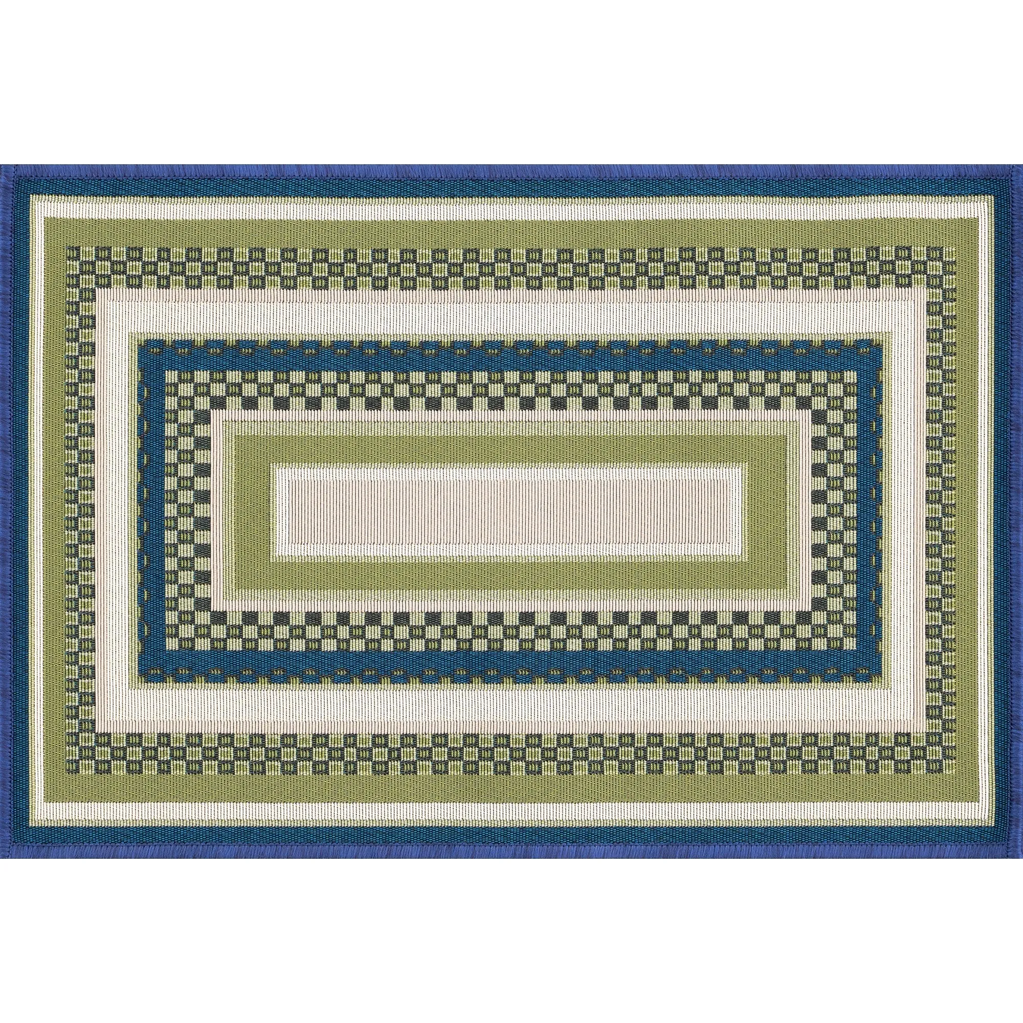 Sizzling Nautical & Coastal Striped Border Indoor/Outdoor Area Rug