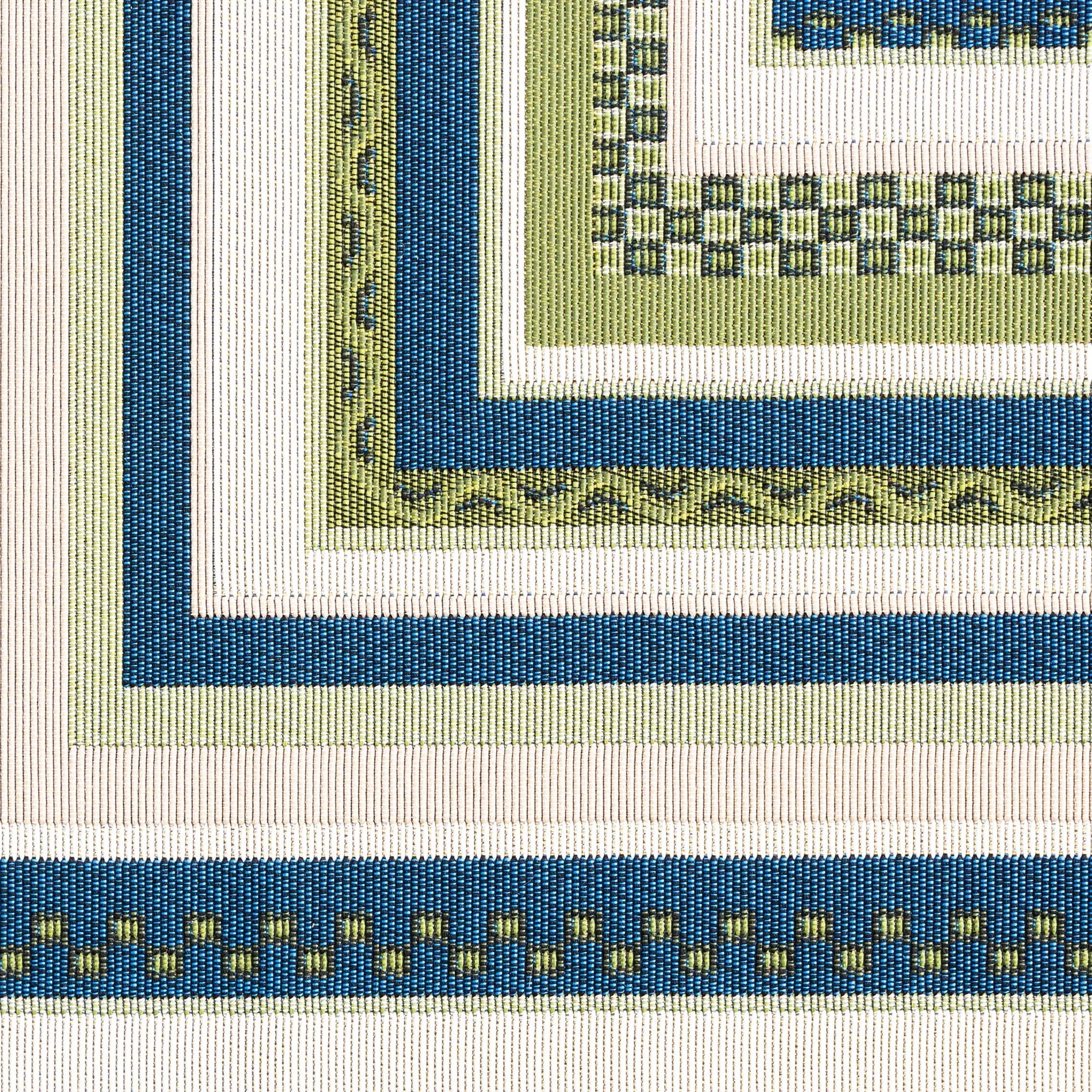 Sizzling Nautical & Coastal Striped Border Indoor/Outdoor Area Rug