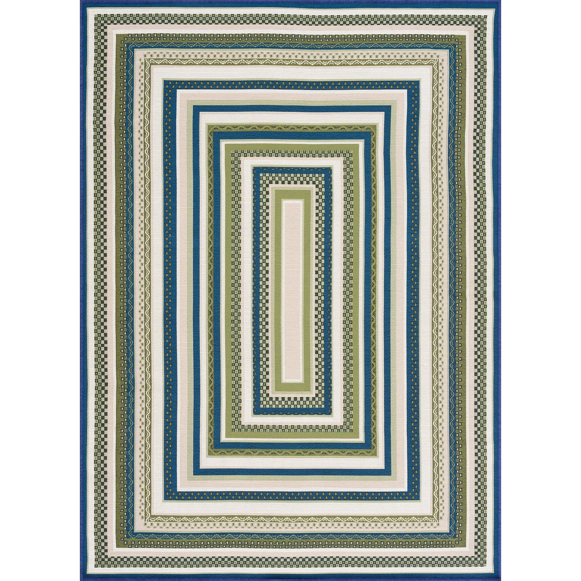 Sizzling Nautical & Coastal Striped Border Indoor/Outdoor Area Rug