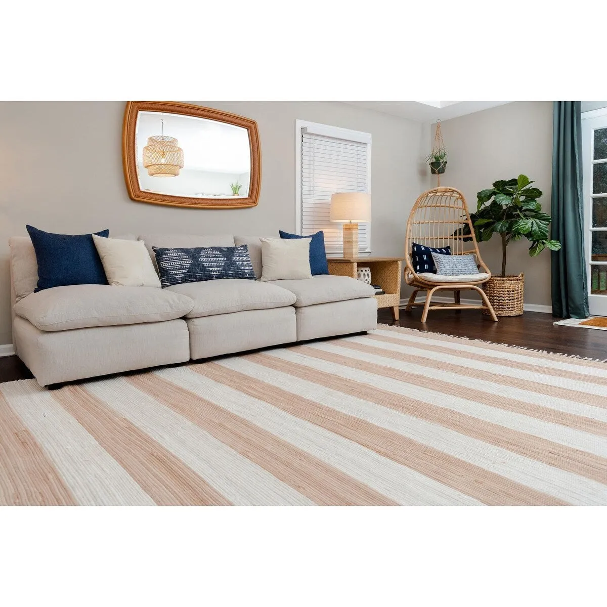 Solid/Striped Emaburn Collection Area Rug