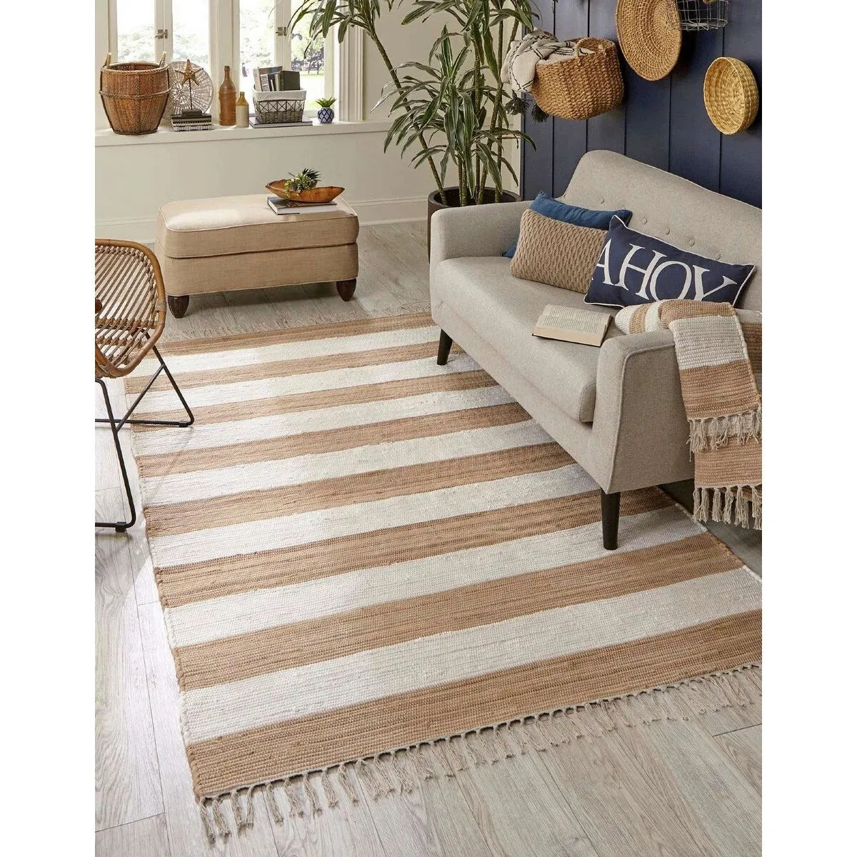 Solid/Striped Emaburn Collection Area Rug