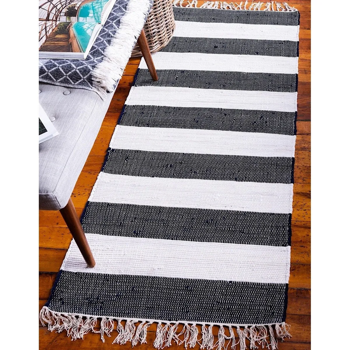 Solid/Striped Emaburn Collection Area Rug