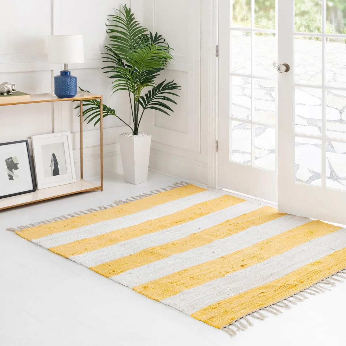 Solid/Striped Emaburn Collection Area Rug