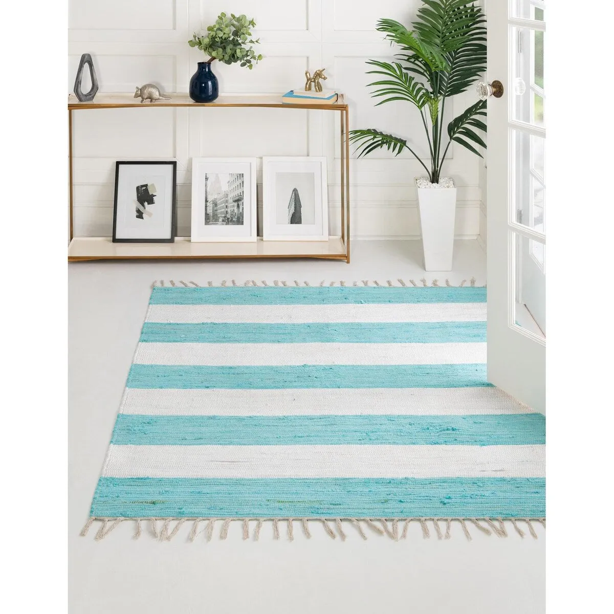 Solid/Striped Emaburn Collection Area Rug