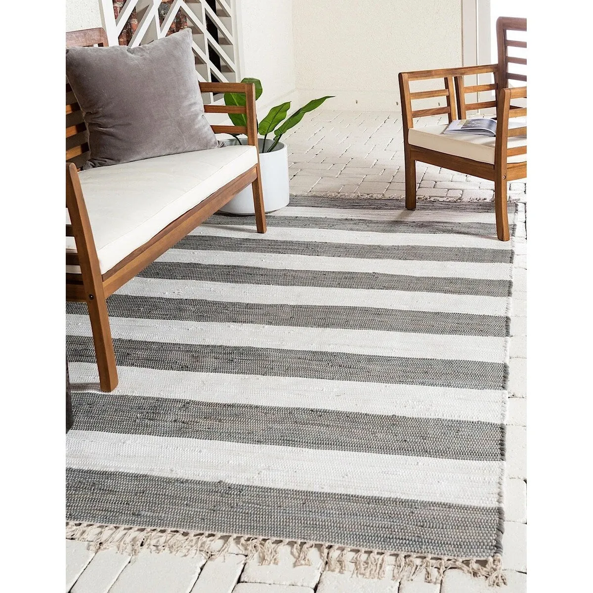 Solid/Striped Emaburn Collection Area Rug