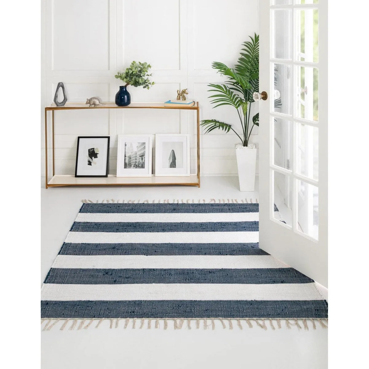 Solid/Striped Emaburn Collection Area Rug