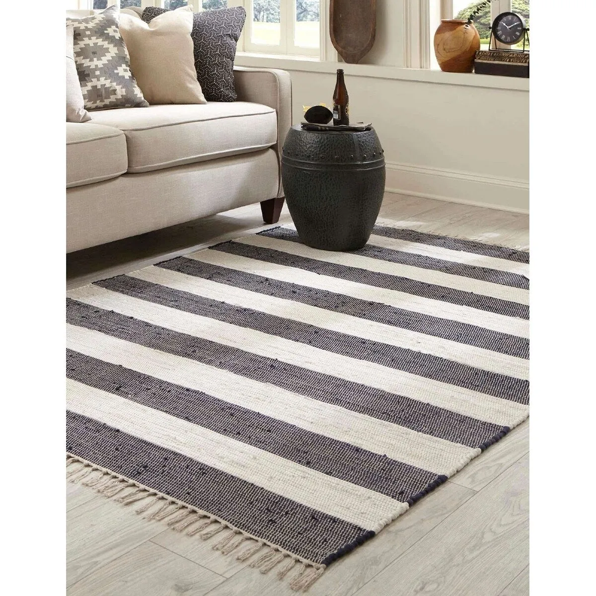 Solid/Striped Emaburn Collection Area Rug