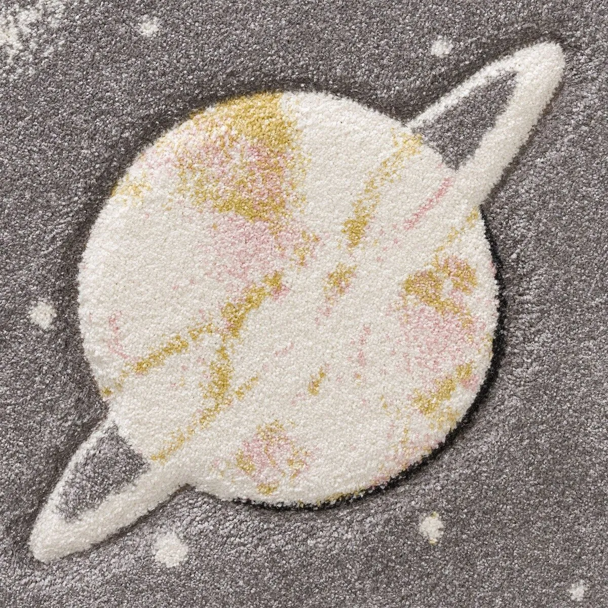 Space Rug for Kids Colorful Galaxy with Planets and Stars in Grey