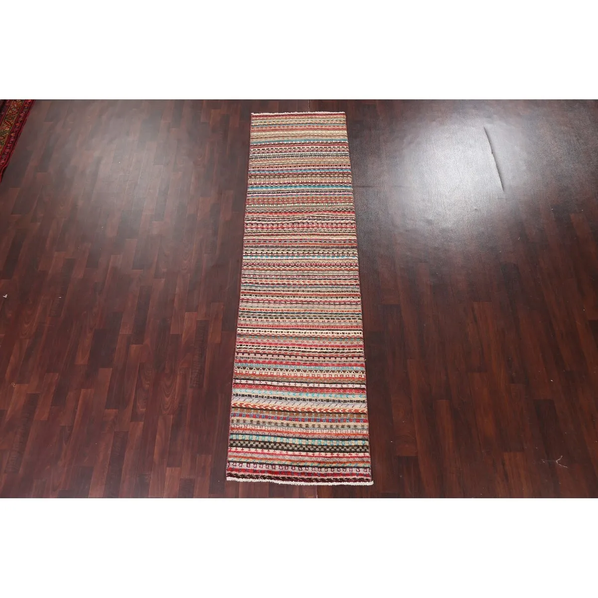 Striped Gabbeh Kashkoli Oriental Runner Rug Wool Hand-knotted Carpet - 2'8 x 9'10