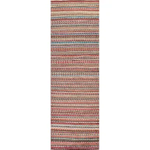 Striped Gabbeh Kashkoli Oriental Runner Rug Wool Hand-knotted Carpet - 2'8 x 9'10