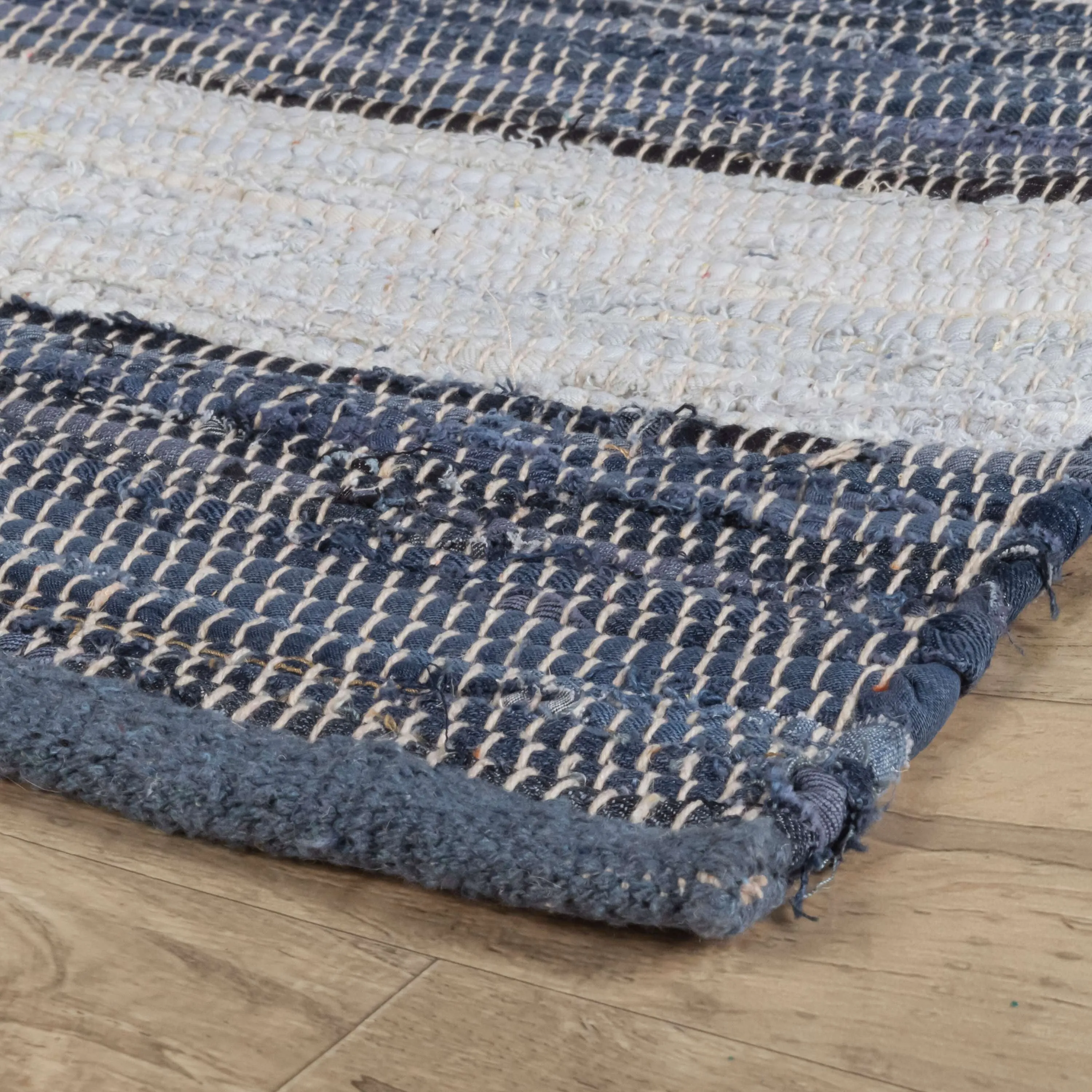 Striped Rag Denim Handwoven Cotton Rug