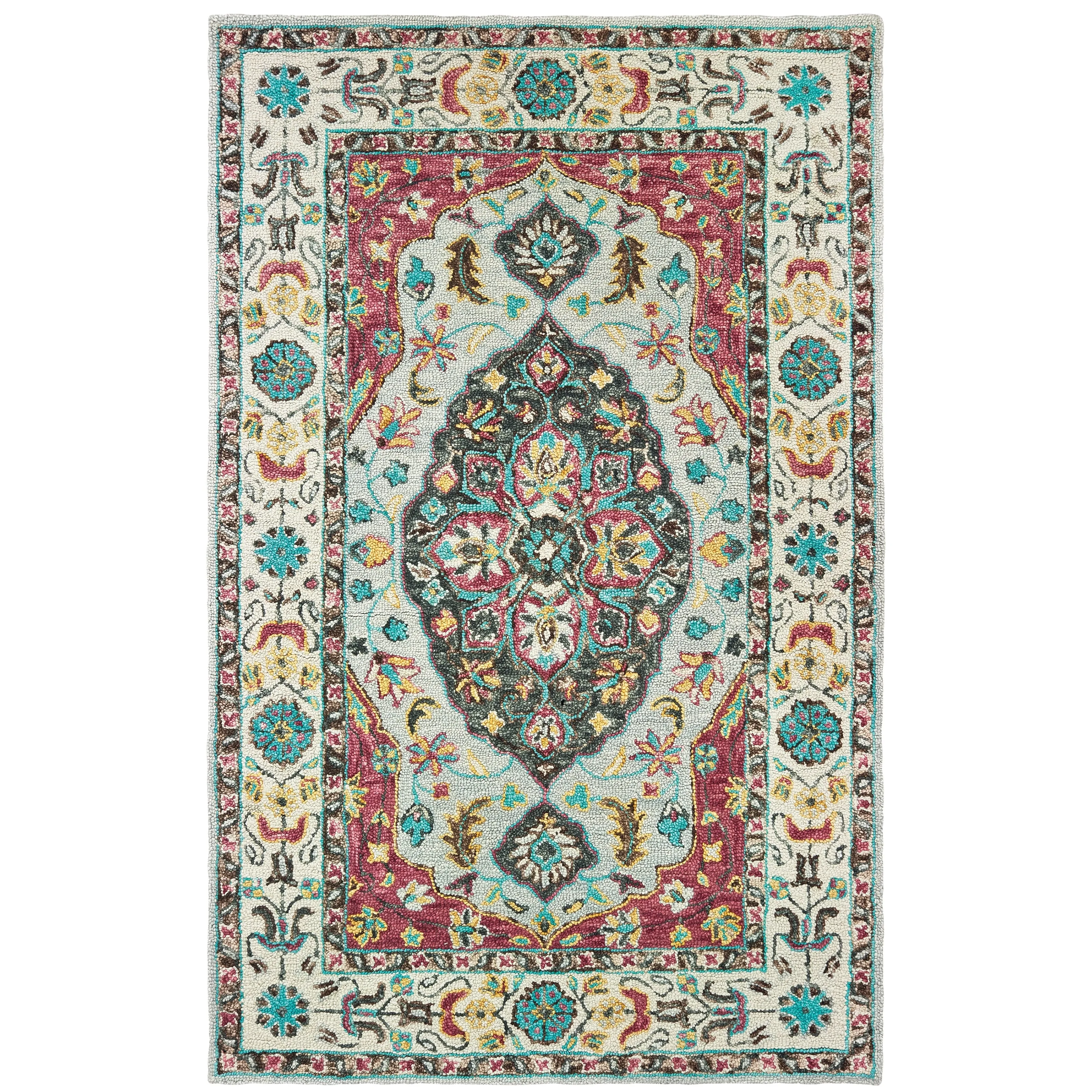 Style Haven Fargo Traditional Medallion Hand-tufted Wool Grey/ Pink Area Rug