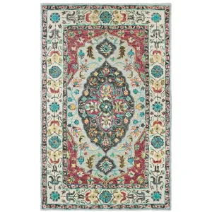 Style Haven Fargo Traditional Medallion Hand-tufted Wool Grey/ Pink Area Rug