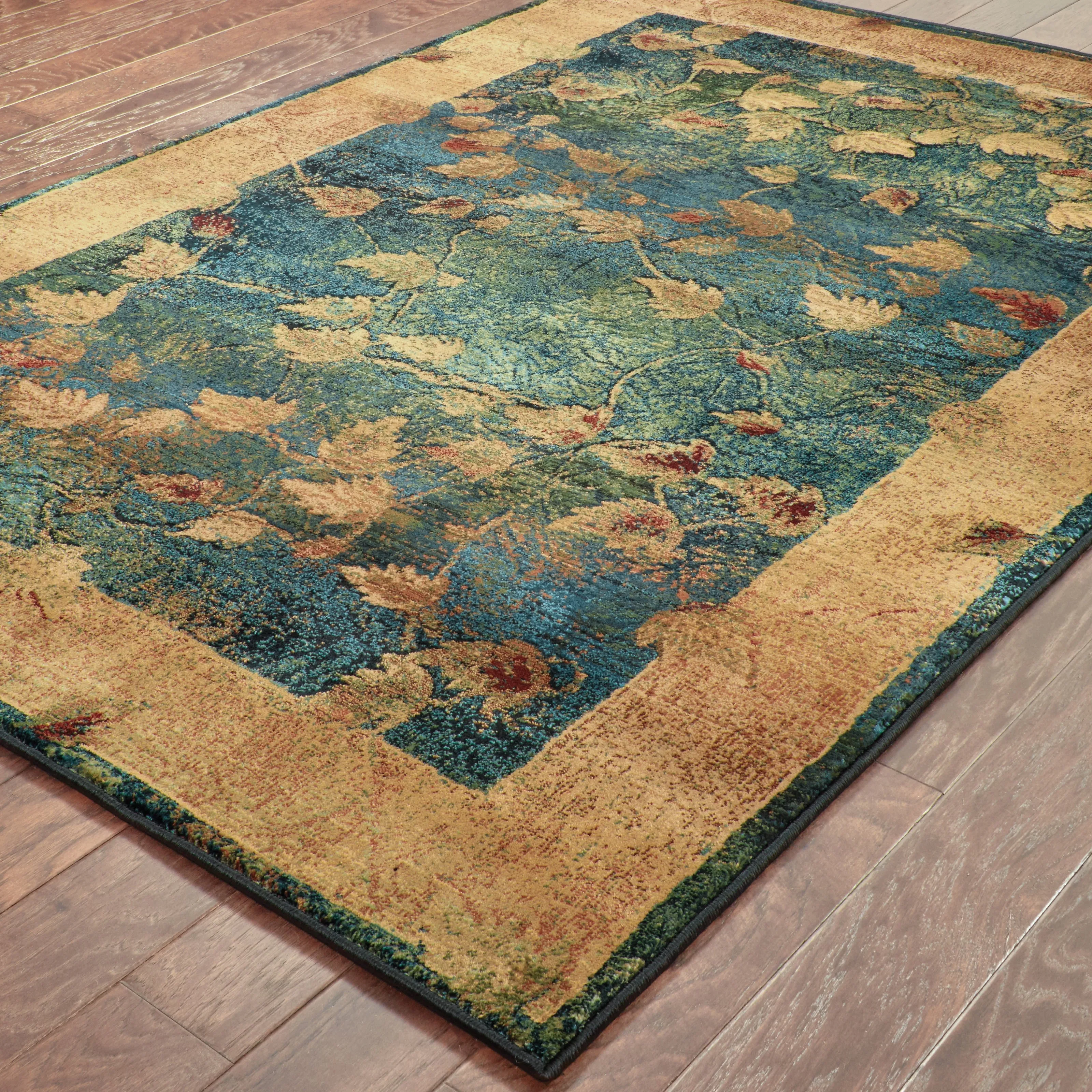 Style Haven Kacey Midnight Leaves Blue/Gold Area Rug