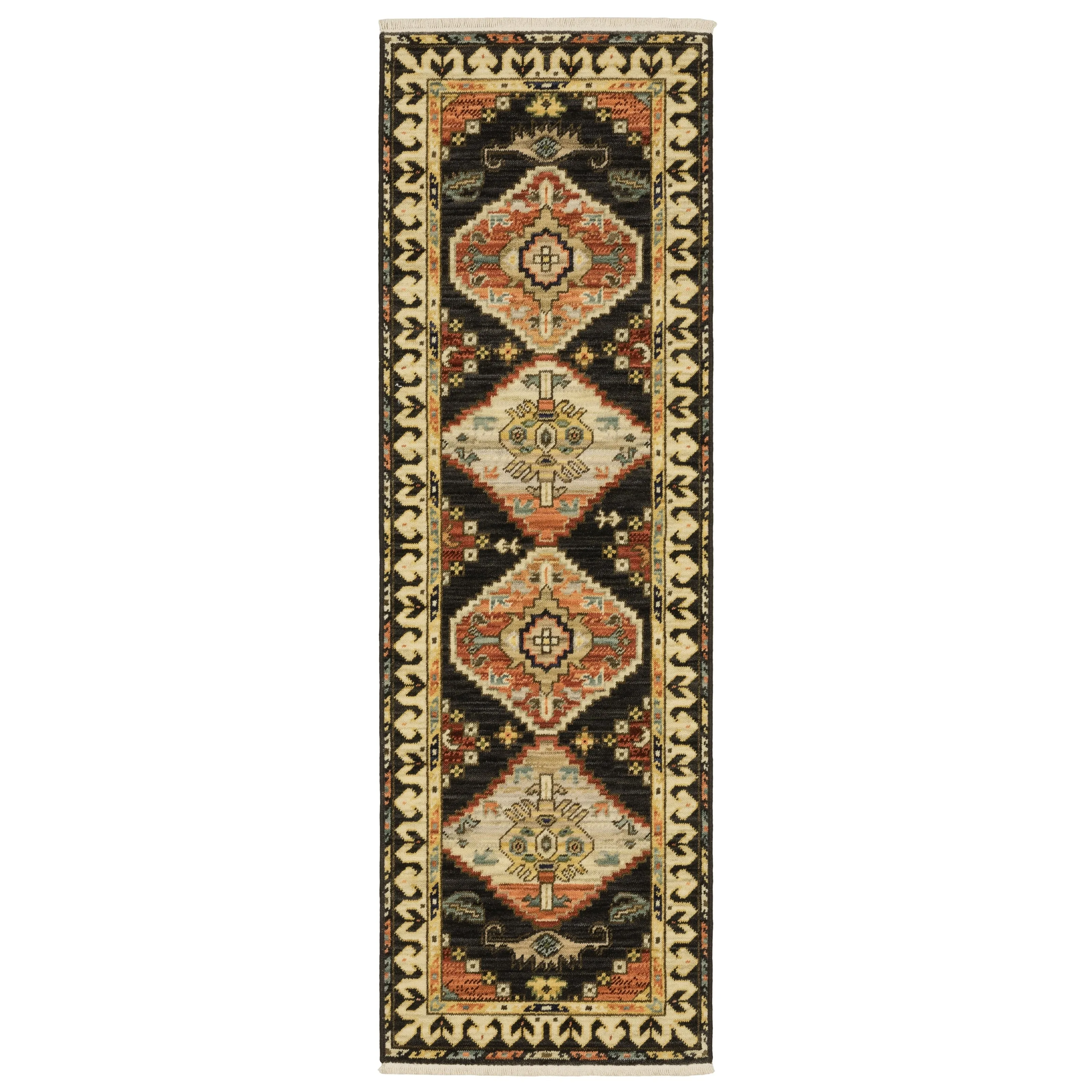 Style Haven Leander Tribal Triple Medallion Charcoal/ Multi Fringed Wool Blend Rug-