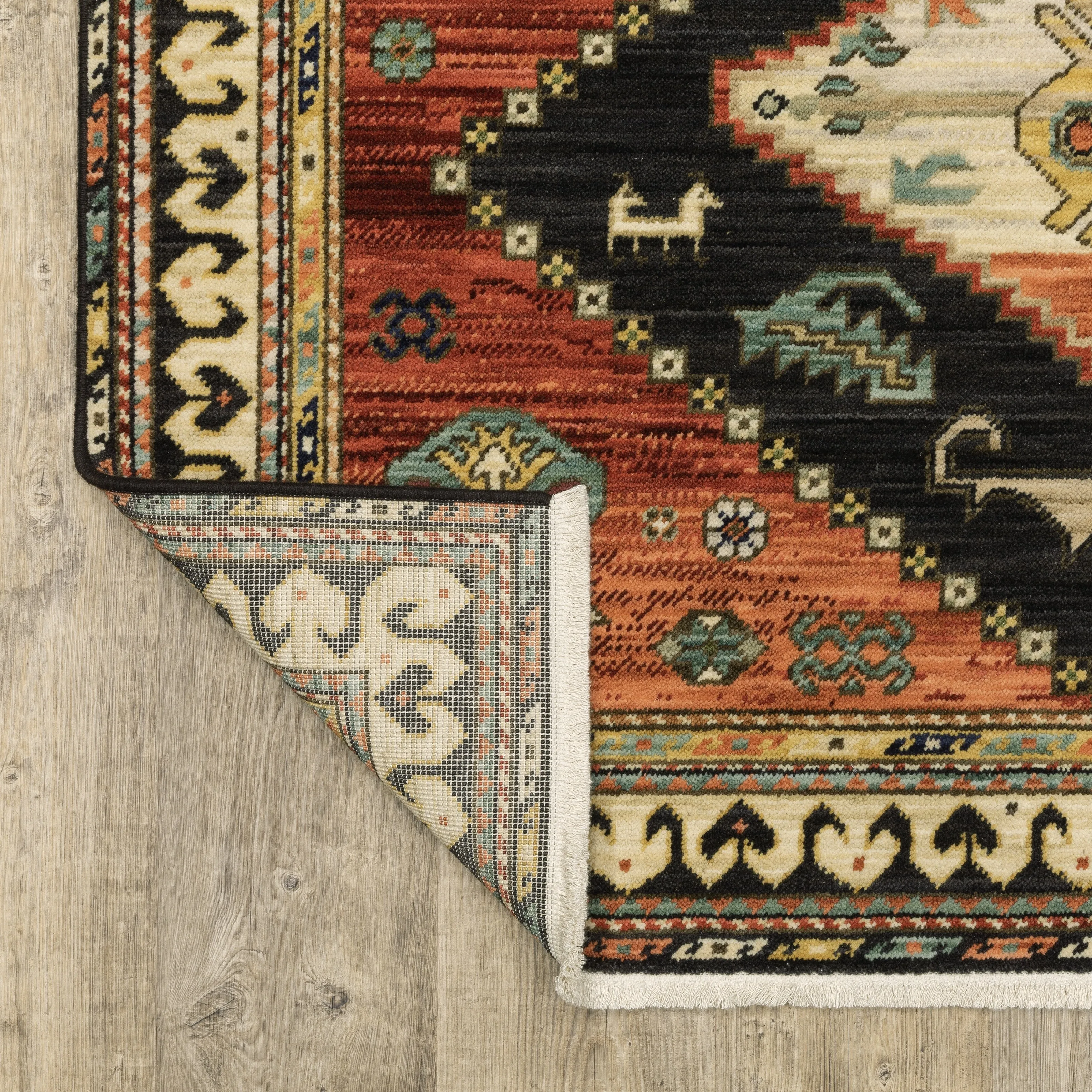 Style Haven Leander Tribal Triple Medallion Charcoal/ Multi Fringed Wool Blend Rug-
