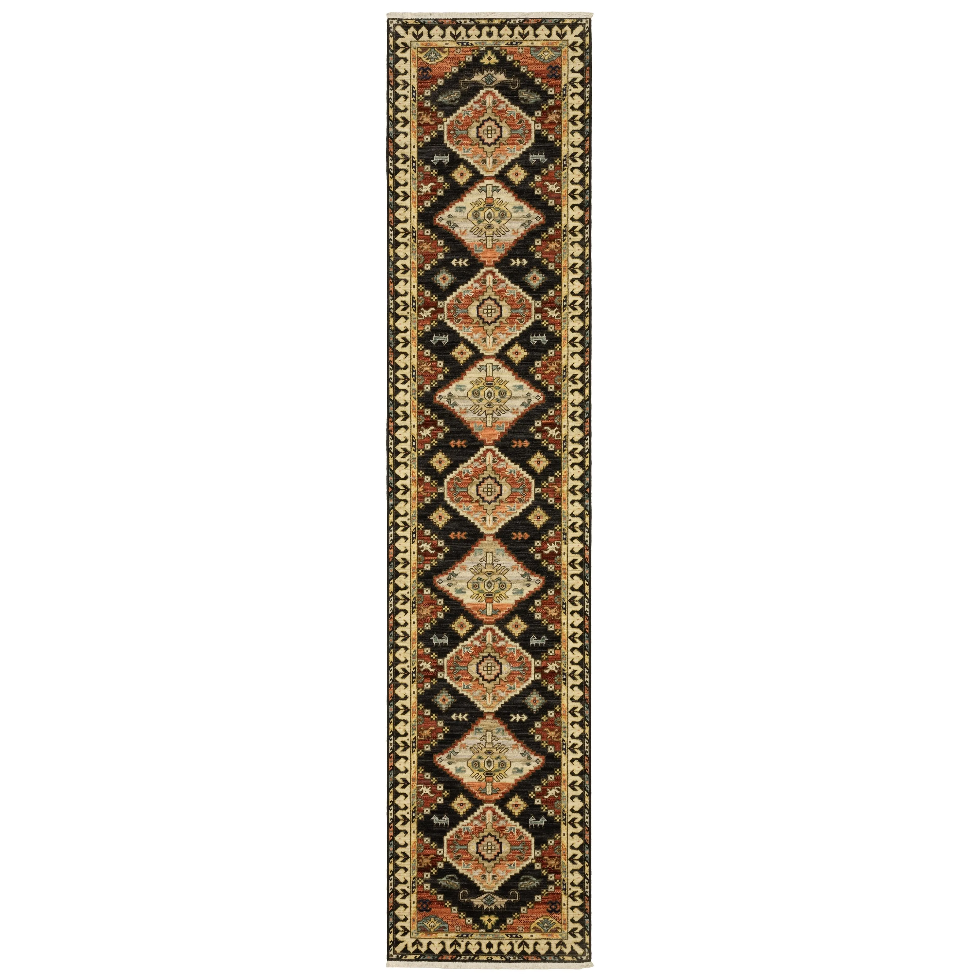 Style Haven Leander Tribal Triple Medallion Charcoal/ Multi Fringed Wool Blend Rug-
