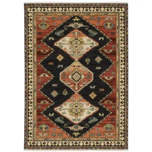 Style Haven Leander Tribal Triple Medallion Charcoal/ Multi Fringed Wool Blend Rug-