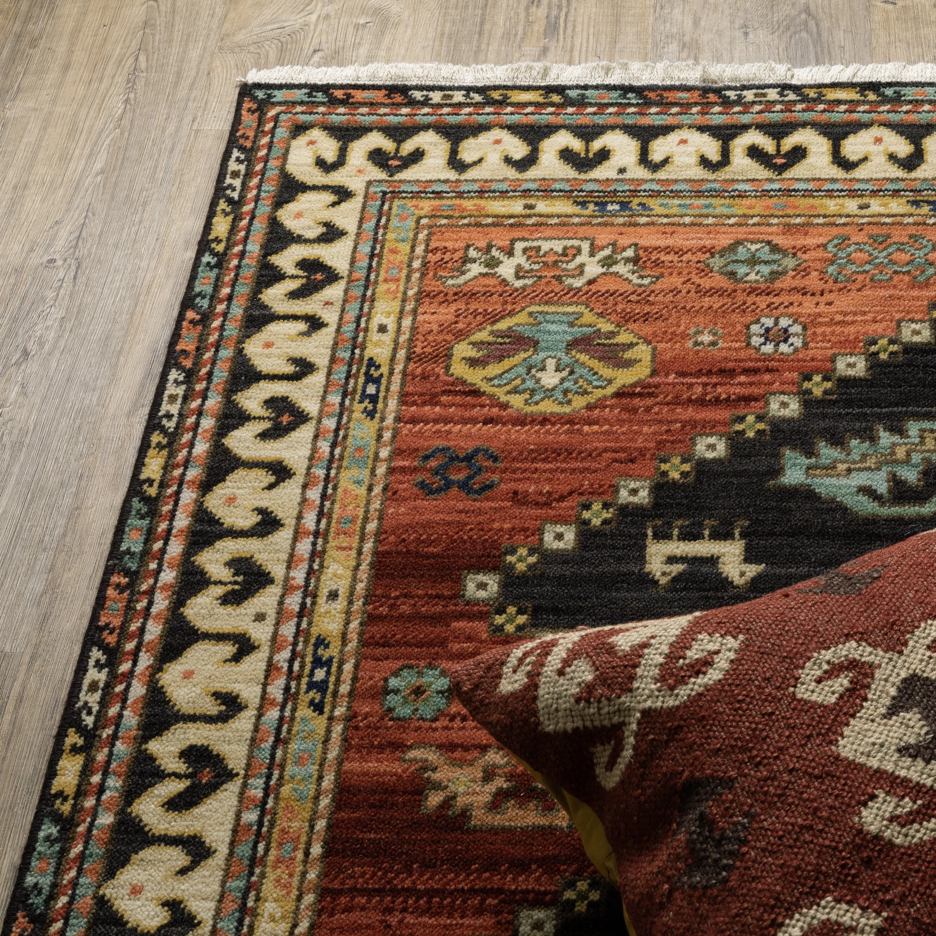 Style Haven Leander Tribal Triple Medallion Charcoal/ Multi Fringed Wool Blend Rug-