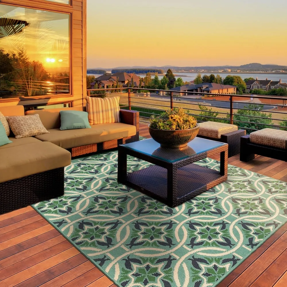 Style Haven Martinque Floral Indoor-Outdoor Blue/ Green Area Rug
