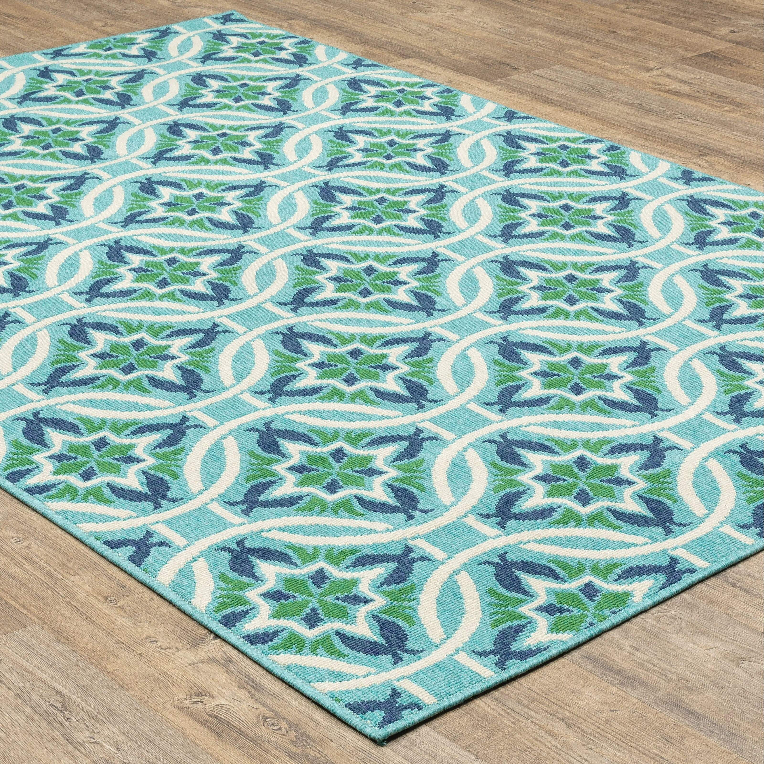 Style Haven Martinque Floral Indoor-Outdoor Blue/ Green Area Rug