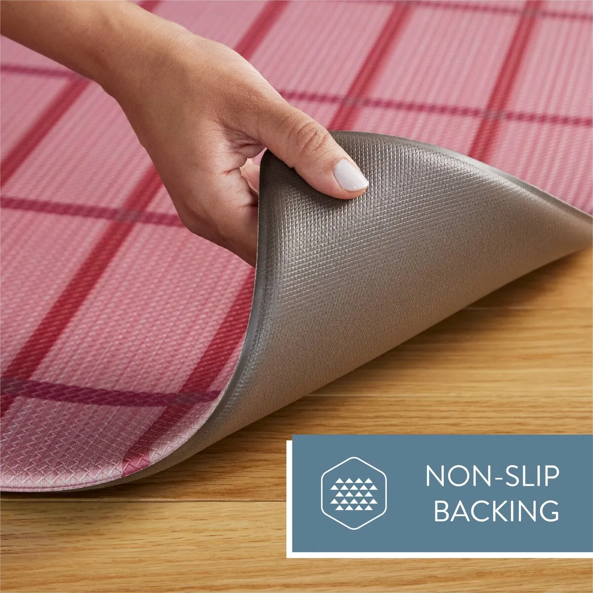 TOWN & COUNTRY BASICS Windowpane Plaid Anti Fatigue Kitchen Mat Non-Slip Backing