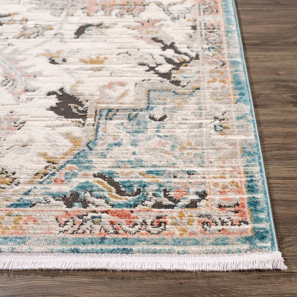Traditional Persian Oriental Distressed Teal Turquoise Ivory Grey Orange Area Rug