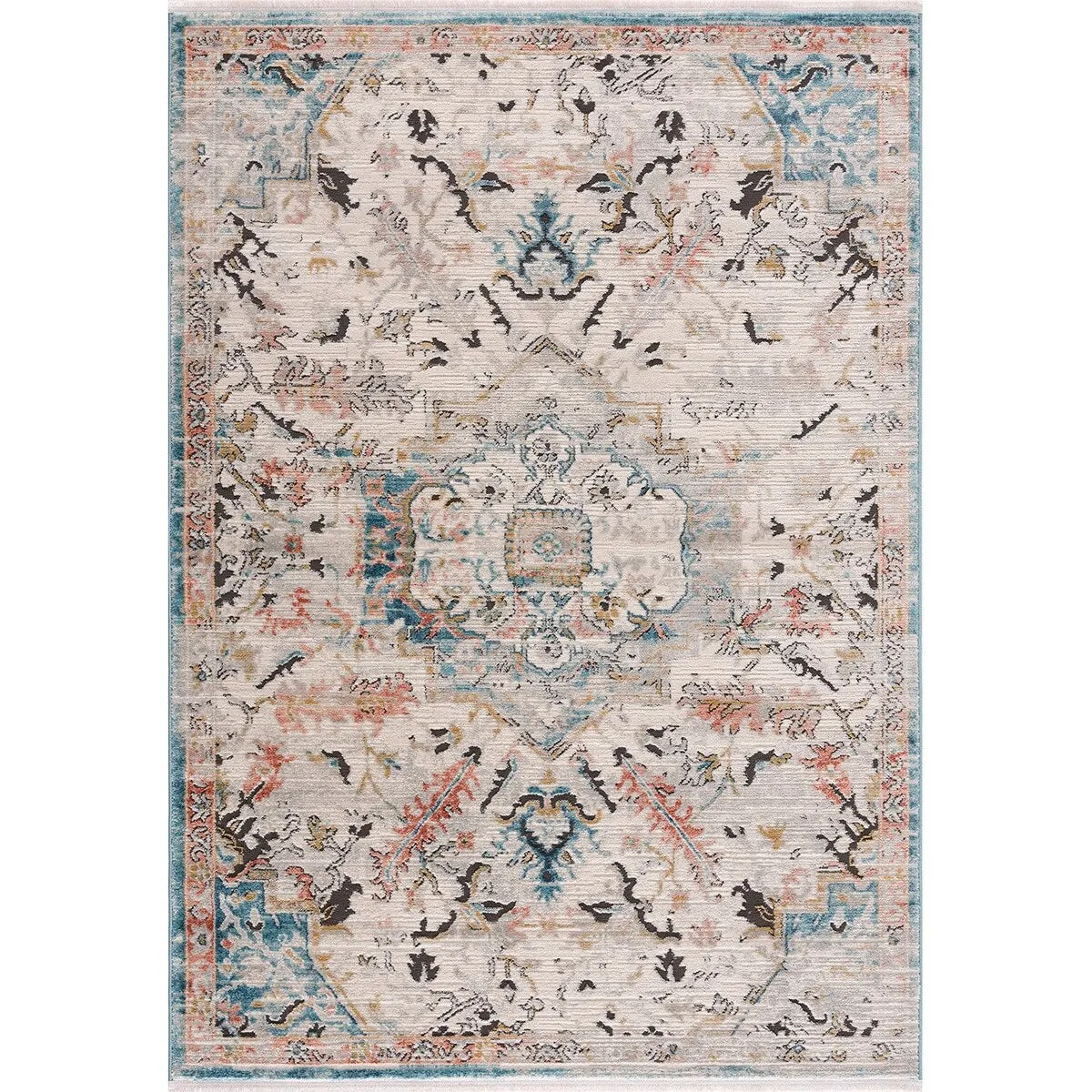 Traditional Persian Oriental Distressed Teal Turquoise Ivory Grey Orange Area Rug
