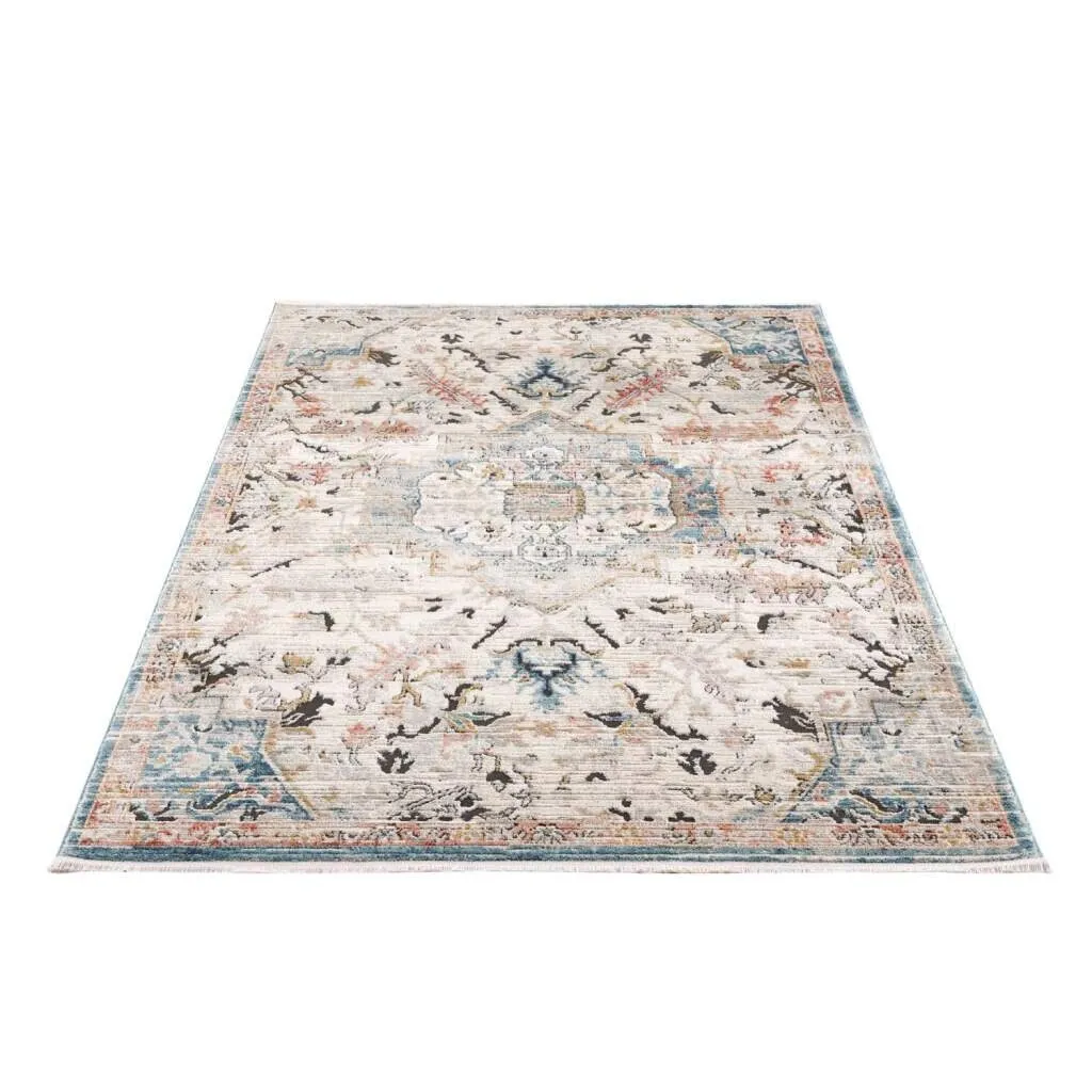 Traditional Persian Oriental Distressed Teal Turquoise Ivory Grey Orange Area Rug