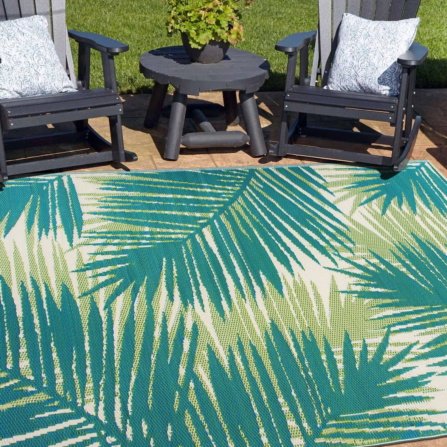 Tropical Floral Reversible Plastic Outdoor Rugs