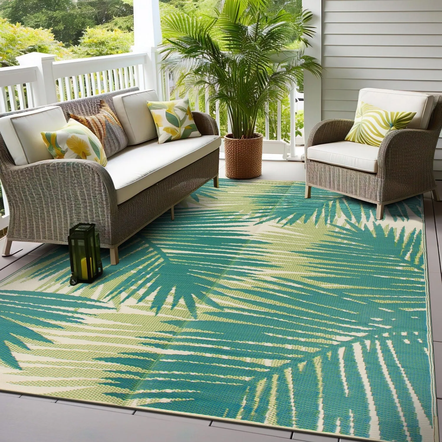 Tropical Floral Reversible Plastic Outdoor Rugs
