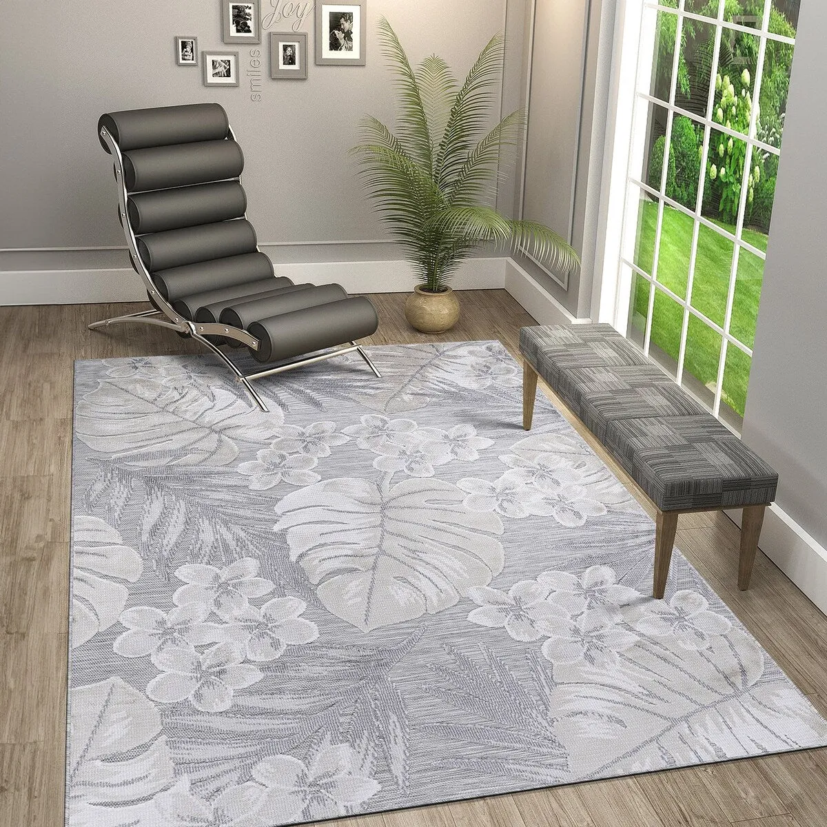 VILLADECOR Leaf Indoor Outdoor Area Rug Low High Pile Rugs For Patio