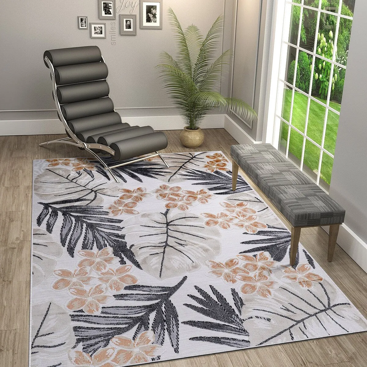 VILLADECOR Leaf Indoor Outdoor Area Rug Low High Pile Rugs For Patio