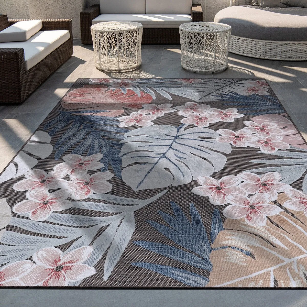 VILLADECOR Leaf Indoor Outdoor Area Rug Low High Pile Rugs For Patio