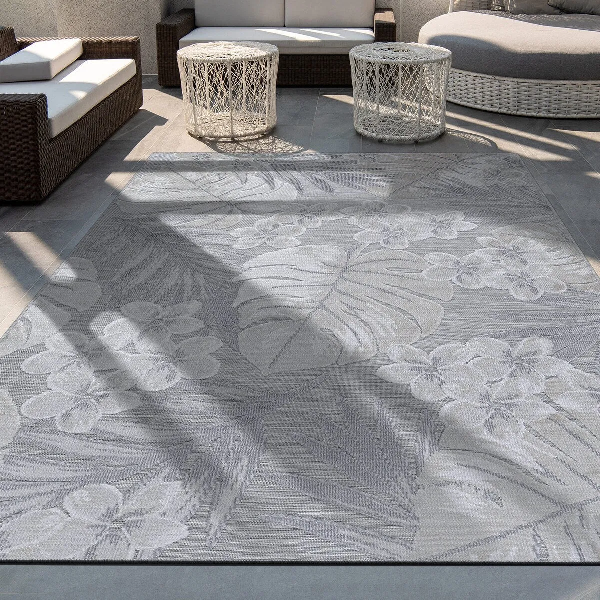 VILLADECOR Leaf Indoor Outdoor Area Rug Low High Pile Rugs For Patio