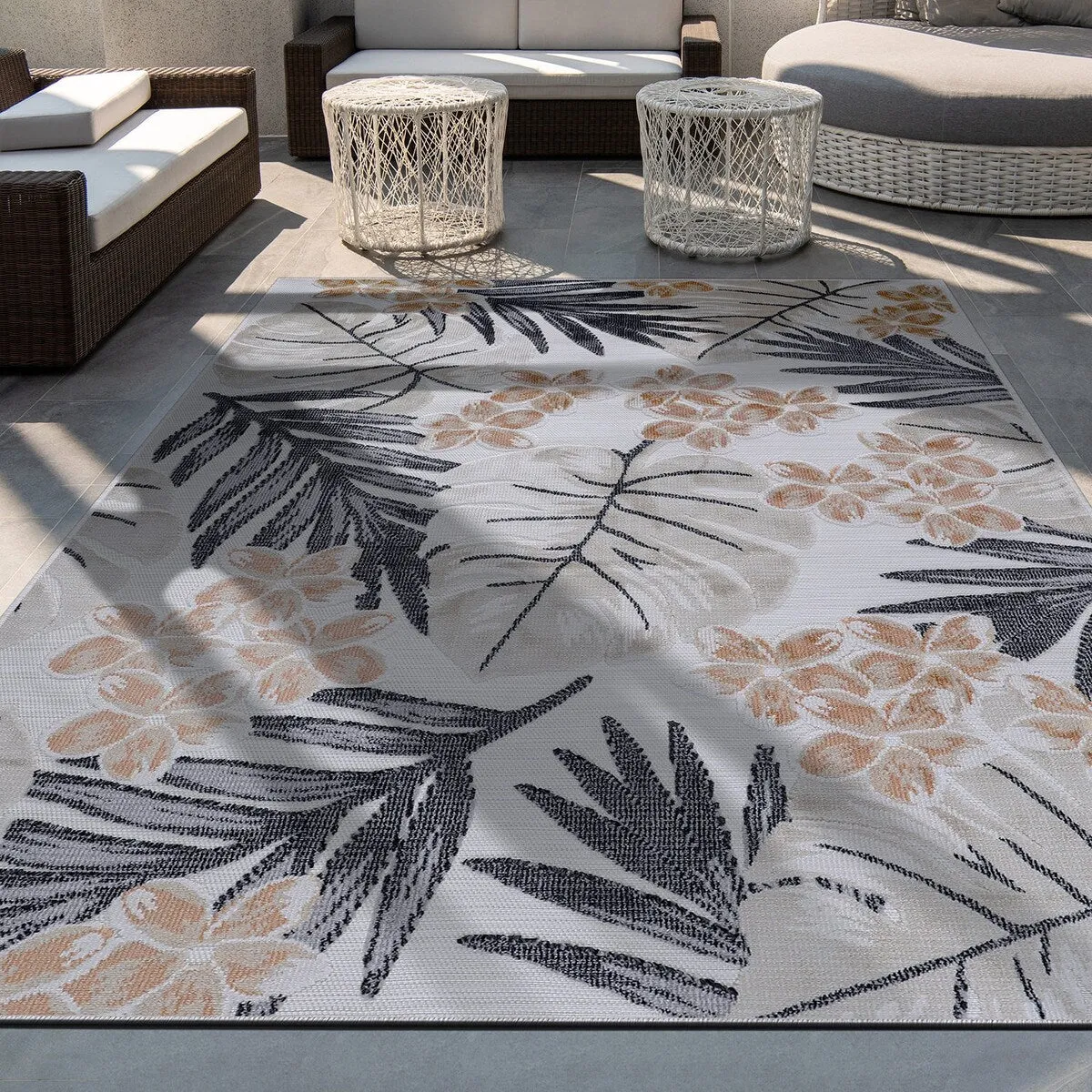 VILLADECOR Leaf Indoor Outdoor Area Rug Low High Pile Rugs For Patio