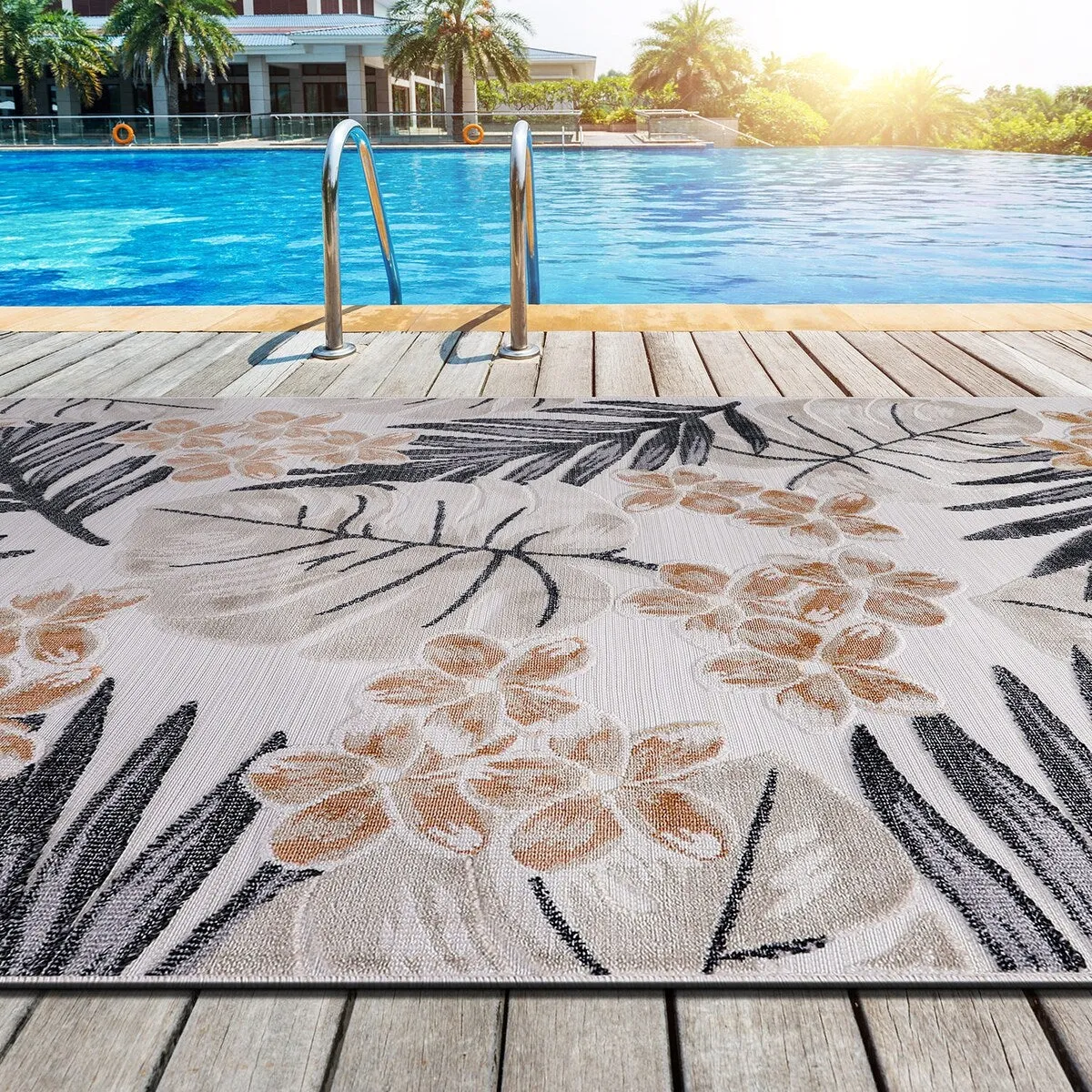 VILLADECOR Leaf Indoor Outdoor Area Rug Low High Pile Rugs For Patio