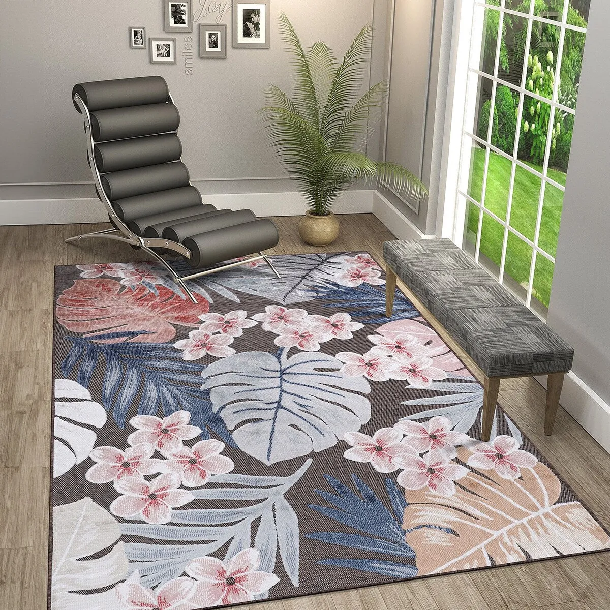 VILLADECOR Leaf Indoor Outdoor Area Rug Low High Pile Rugs For Patio