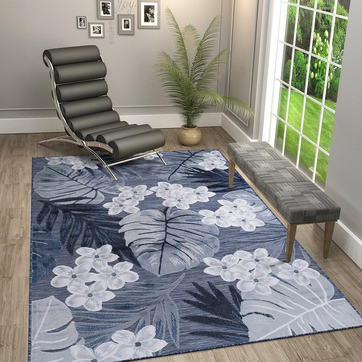 VILLADECOR Leaf Indoor Outdoor Area Rug Low High Pile Rugs For Patio